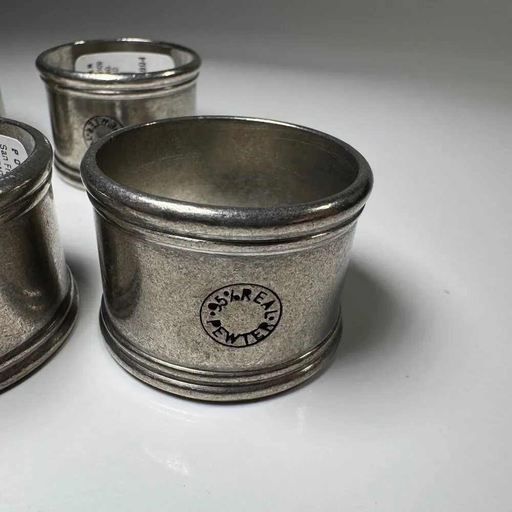 Pottery Barn Pewter Napkin Rings LOT of 5 Farmhouse Table Decor Cottagecore NEW